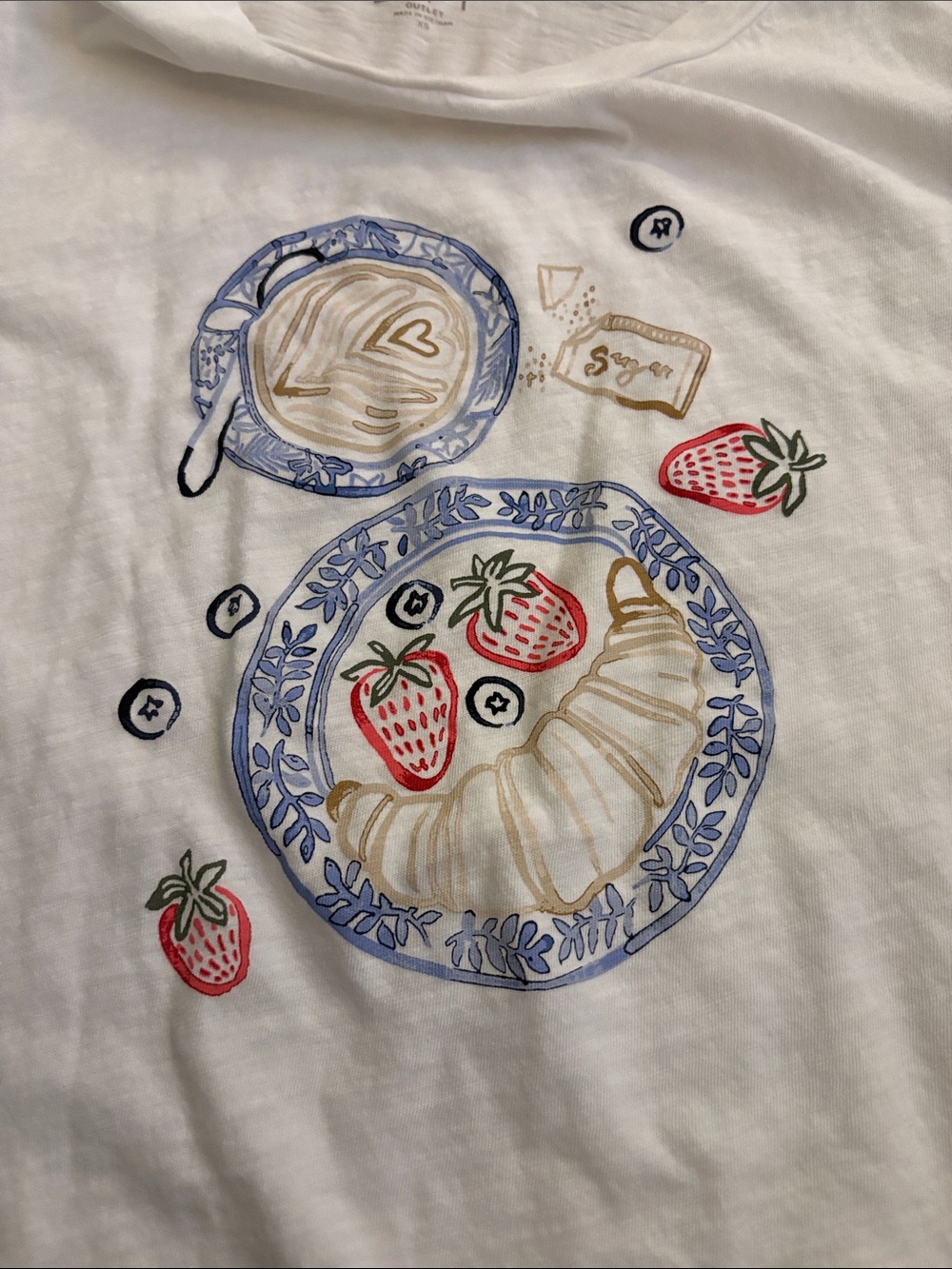 LOFT White Short-Sleeve Tee with Blue Plate & Strawberry Motif - Picture 5 of 6